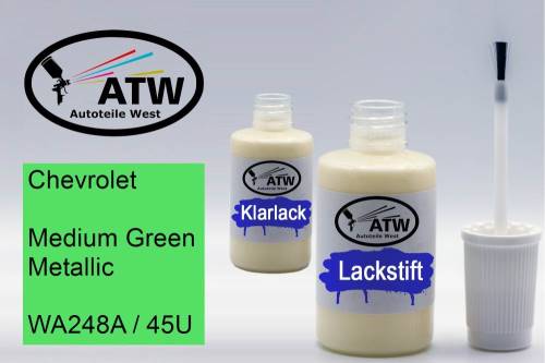 Chevrolet, Medium Green Metallic, WA248A / 45U: 20ml Lackstift + 20ml Klarlack - Set, von ATW Autoteile West.